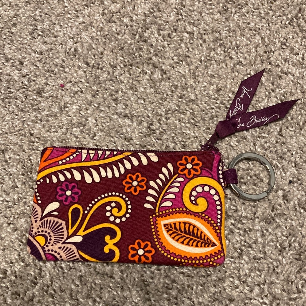 Vera Bradley Paisley Floral Pouch zip ID in Purple and Orange